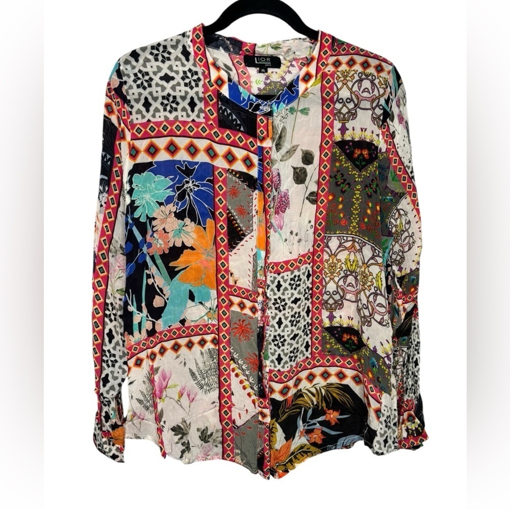Patchwork Floral Button-Front Women's Blouse - Multi